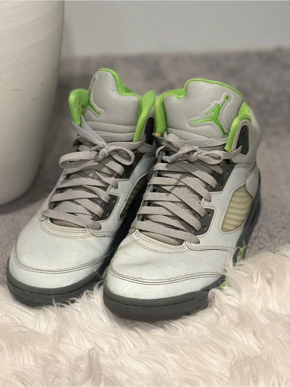 Air Jordan 5 Retro Grey & Neon Green Basketball Sneakers